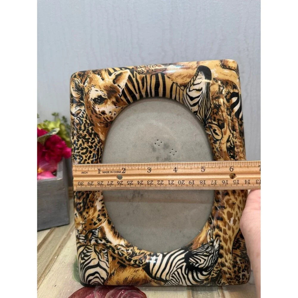 Vintage African Safari Animal Print Photo Picture Frame Giraffe Zebra